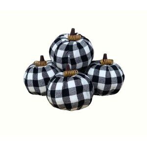 Farmhouse Buffalo Plaid Checkered Pumpkins Miniature Black White Fall 2.5 Inch